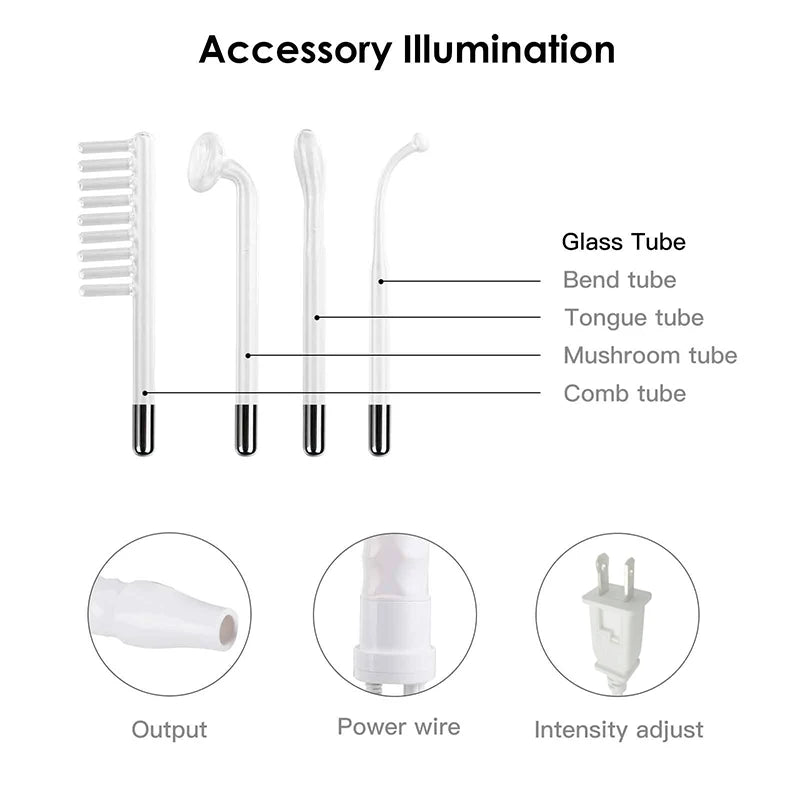 Portable Electrode High Frequency Facial Beauty Machine Electrotherapy Wand Glass Tube Face Cleansing Skin Tightening Device