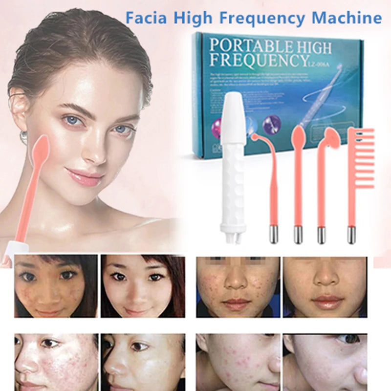 Portable Electrode High Frequency Facial Beauty Machine Electrotherapy Wand Glass Tube Face Cleansing Skin Tightening Device