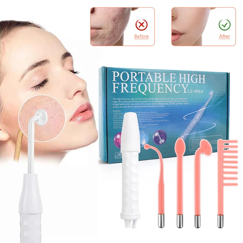 Portable Electrode High Frequency Facial Beauty Machine Electrotherapy Wand Glass Tube Face Cleansing Skin Tightening Device