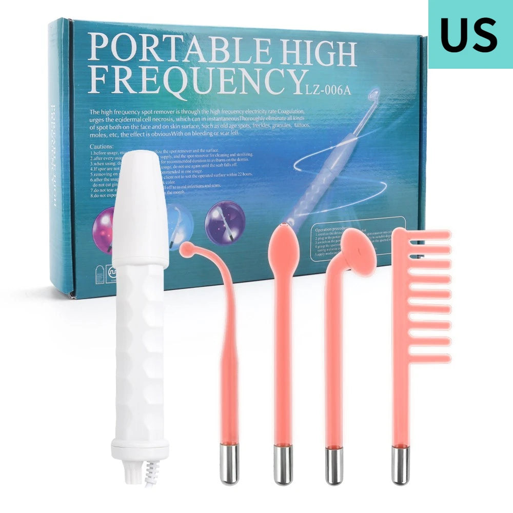 Portable Electrode High Frequency Facial Beauty Machine Electrotherapy Wand Glass Tube Face Cleansing Skin Tightening Device