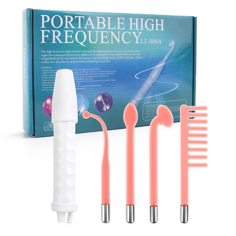 Portable Electrode High Frequency Facial Beauty Machine Electrotherapy Wand Glass Tube Face Cleansing Skin Tightening Device