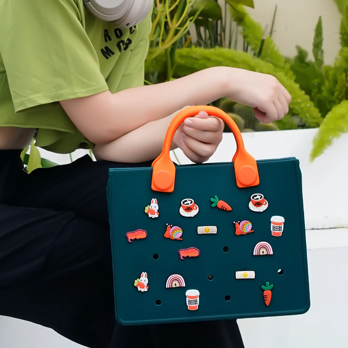 Soft Rubber Waterproof Travel Tote Bag Outdoor Women Handbag Beach Bags Including Shoulder Strap Inner liner fit Shoe Charms