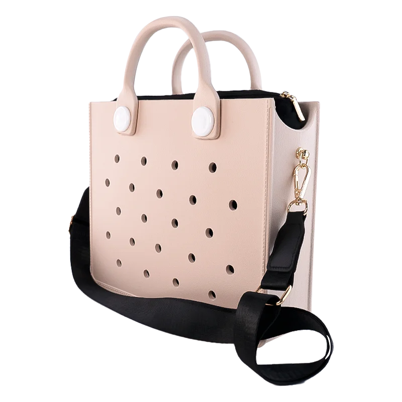 Soft Rubber Waterproof Travel Tote Bag Outdoor Women Handbag Beach Bags Including Shoulder Strap Inner liner fit Shoe Charms