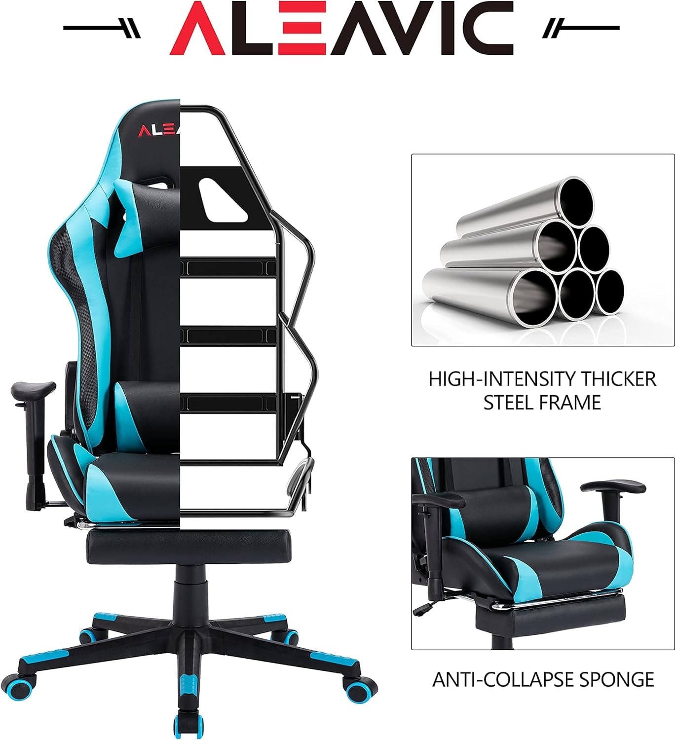 Gaming Chair，Gaming Chair with Footrest， High Back Ergonomic Gaming Chair Adjustable，Racing Style PU Leather Gamer Chair，Computer Gaming Chair with Headrest and Lumbar Support