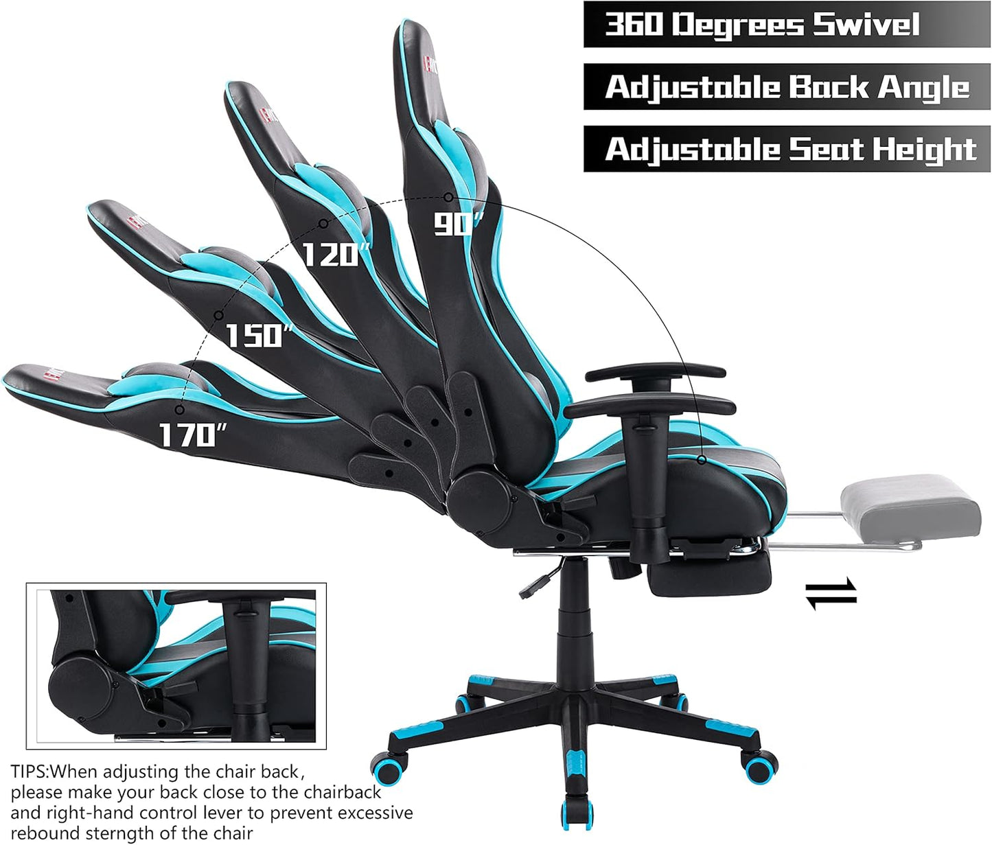 Gaming Chair，Gaming Chair with Footrest， High Back Ergonomic Gaming Chair Adjustable，Racing Style PU Leather Gamer Chair，Computer Gaming Chair with Headrest and Lumbar Support